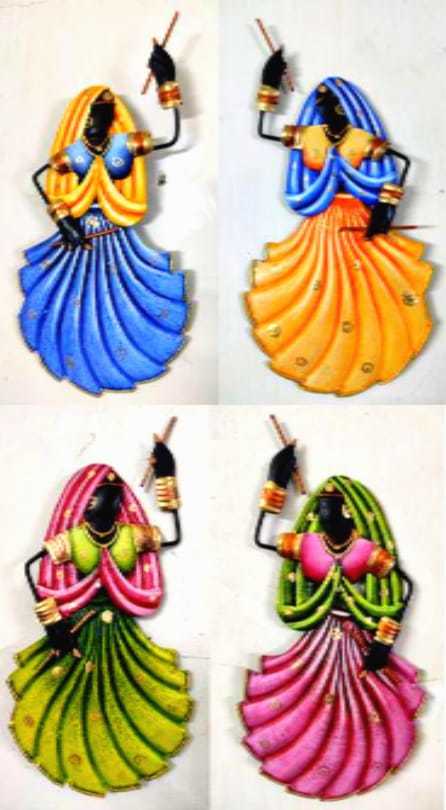 Radha Krishna Combo Set - Metal Handicraft Wall Hangings 30x46, Multicolored Indoor & Outdoor Decor