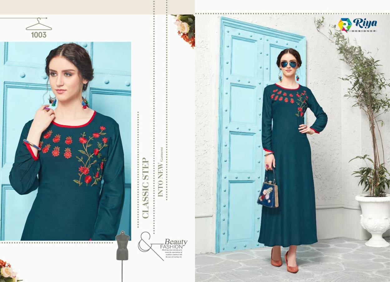Spring Crystal Riya Designer Rayon Embroidery Kurti