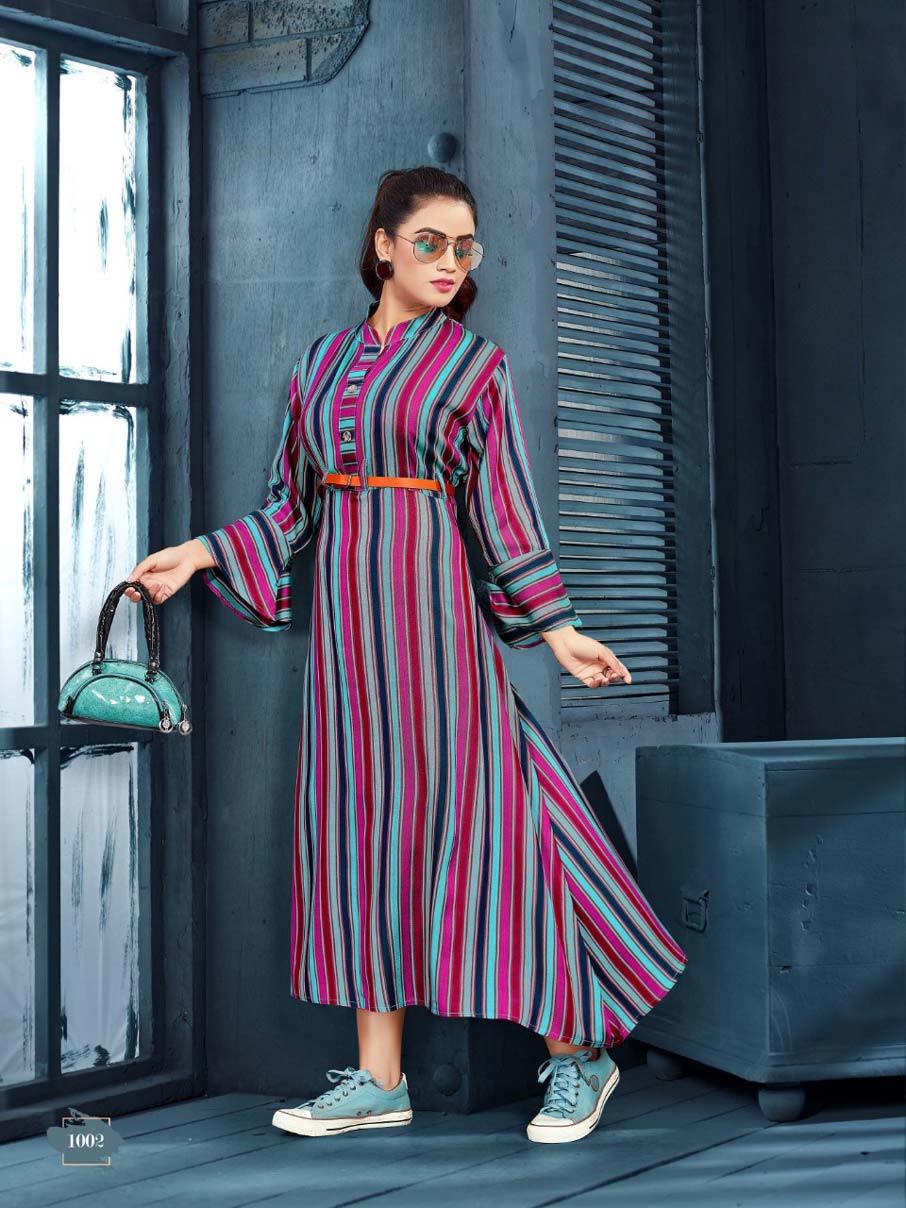 Spring Cute Girl Mithoodi Rayon Lining Flair Wholesale Kurti