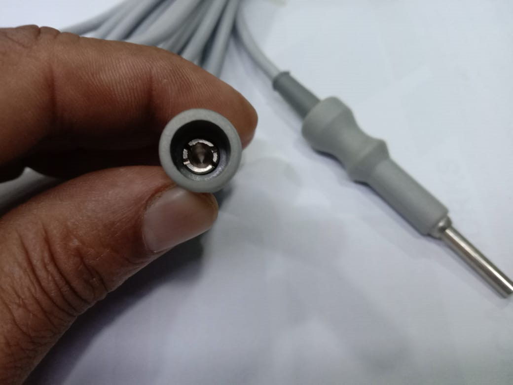 Monopolar Cable Cord - 24 / 0.2mm Silicon Rubber Insulated, 3 Meter Length, Gray & Blue | Autoclavable For Hospitals & Clinics
