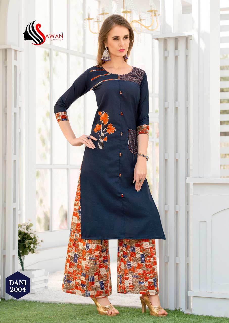 Dani Vol-2 Kurti Set - Heavy Rayon Icon & Rich Feel Cotton, Sizes M-xxl | Elegant Embroidery, Heavy Cotton Cambric Print Palazzo, Perfect For All Seasons