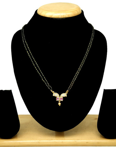 Latest AD Mangalsutra - Artificial Diamond & Gold Plated, Elegant Two-Layer Design with Black and Golden Beads, Resistant to Sweat and Water
