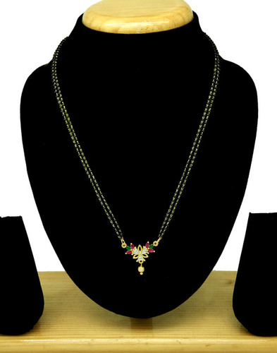 AD Mangalsutra - Gold Plated Design with Black & Golden Beads, Colorful Pendant featuring a Hanging Diamond-Stud Bead, Lightweight for Comfort
