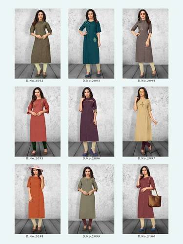 Dehliz Trends Pranci Vol-2 Cotton Flax Kurti - Size M(38), L(40), XL(42), 2XL(44) | Ladies' Embroidered Design for All Seasons