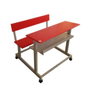 School Bench - Wood And Metal, Variable Dimensions, Light Brown Color | Two-student Seating With Rubber Leg Pads For Classroom Use