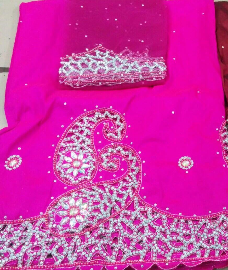 African Beaded George Wrapper - Taffeta 5 Yards Wrapper With 1.5 Yards Blouse | Handmade Beaded Decoration, Traditional Dress, All Season, Customizable Size