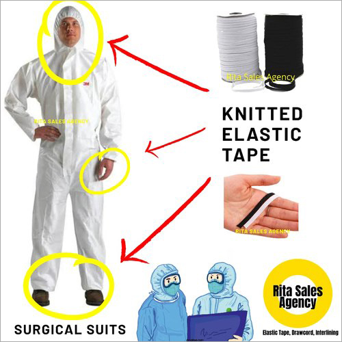 Ppe Suits Elastic Tape - Cotton Material, Various Sizes, White & Black Colors | Thin, Durable, Elasticity Up To 140% Of Original Length