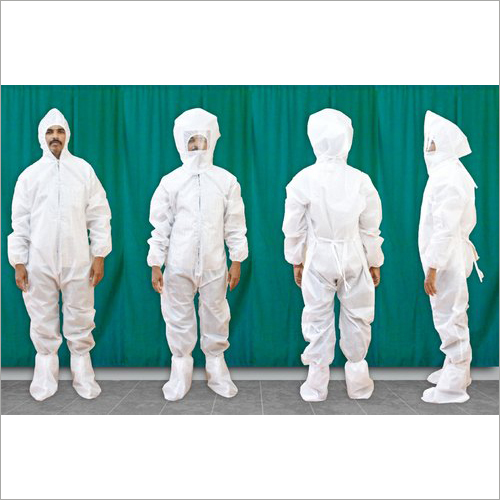 PPE Kit - PP Spun Bond, Free Size, White | Includes Coverall with Hood, Shoe Cover, Mask, Latex Gloves, Goggles, Disposable Bag