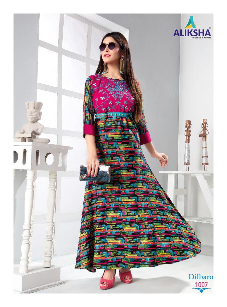 Spring Dilbaro Vol-1 Aliksha Rayon Peek Anarkali Pattern Kurtis