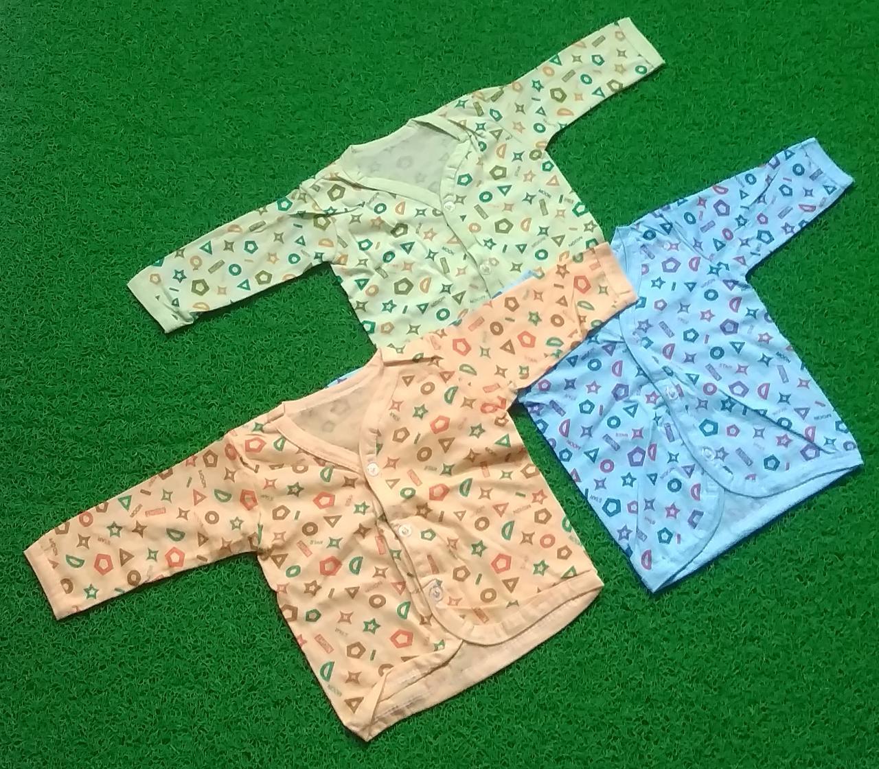 Night Suit - Cotton Printed Full Sleeves Jhabla, 0-6 Months , Multicolour Design For Born Babies
