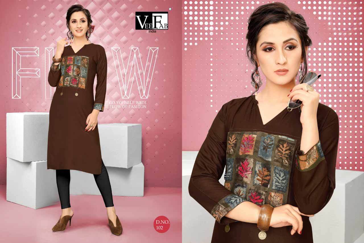Dream Girl Vol-2 Veefab India Rayon Dyed & Printed Kurti - Sizes M, L, Xl, Xxl | Seasonal For Ladies: Rainy, Spring, Summer, Winter