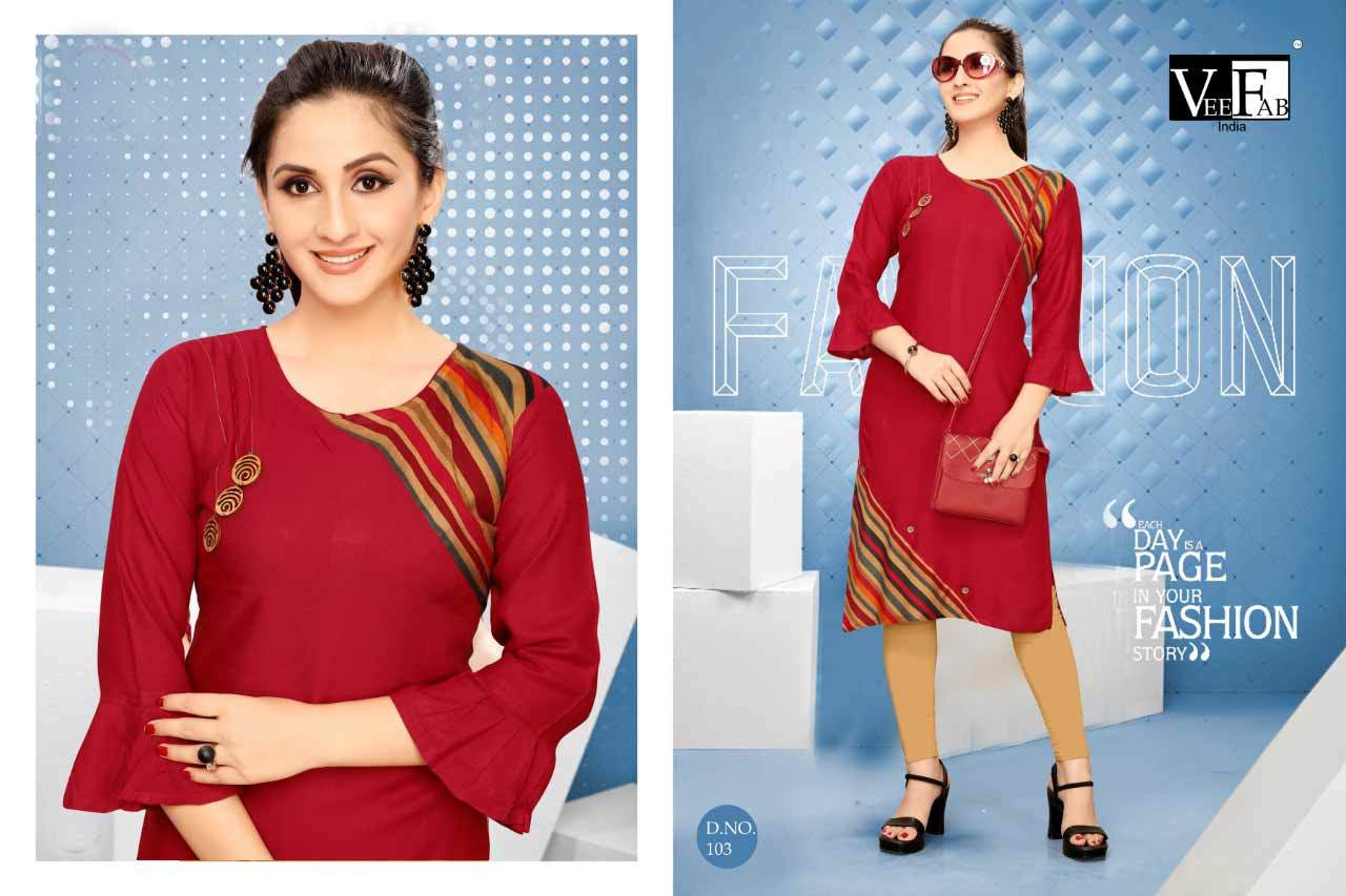 Dream Girl Vol-2 Veefab India Rayon Dyed & Printed Kurti - Sizes M, L, Xl, Xxl | Seasonal For Ladies: Rainy, Spring, Summer, Winter