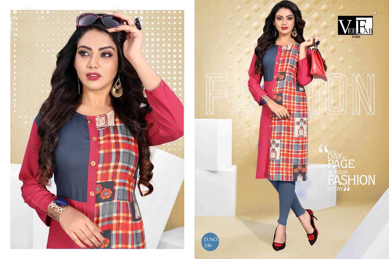 Dream Girl Vol-2 Veefab India Rayon Dyed & Printed Kurti - Sizes M, L, Xl, Xxl | Seasonal For Ladies: Rainy, Spring, Summer, Winter