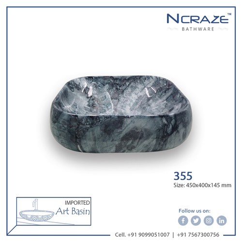 Ncraze Dark Grey Art Basin - Ceramic, 450x400x145mm | Decorative Above Counter, Glossy Finish, One Piece Design