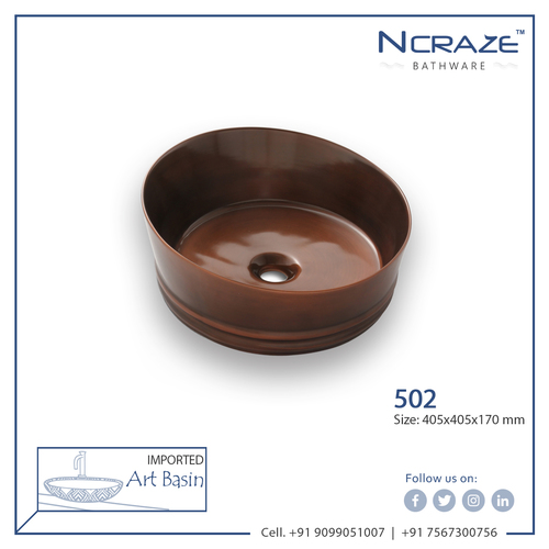 Chocolate Wash Basin - Ceramic, 405x405x170mm | Glossy Finish, Decorative Above Counter Design, One Piece Structure, Weighs 10kg