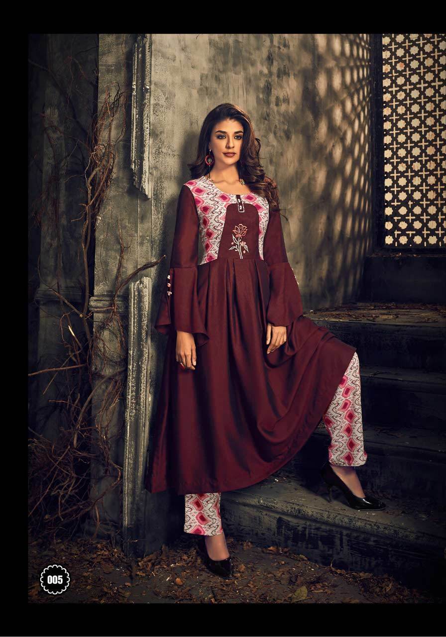 Summer Elegance Kiana Two Tone Embroidery Interlock Kurtis