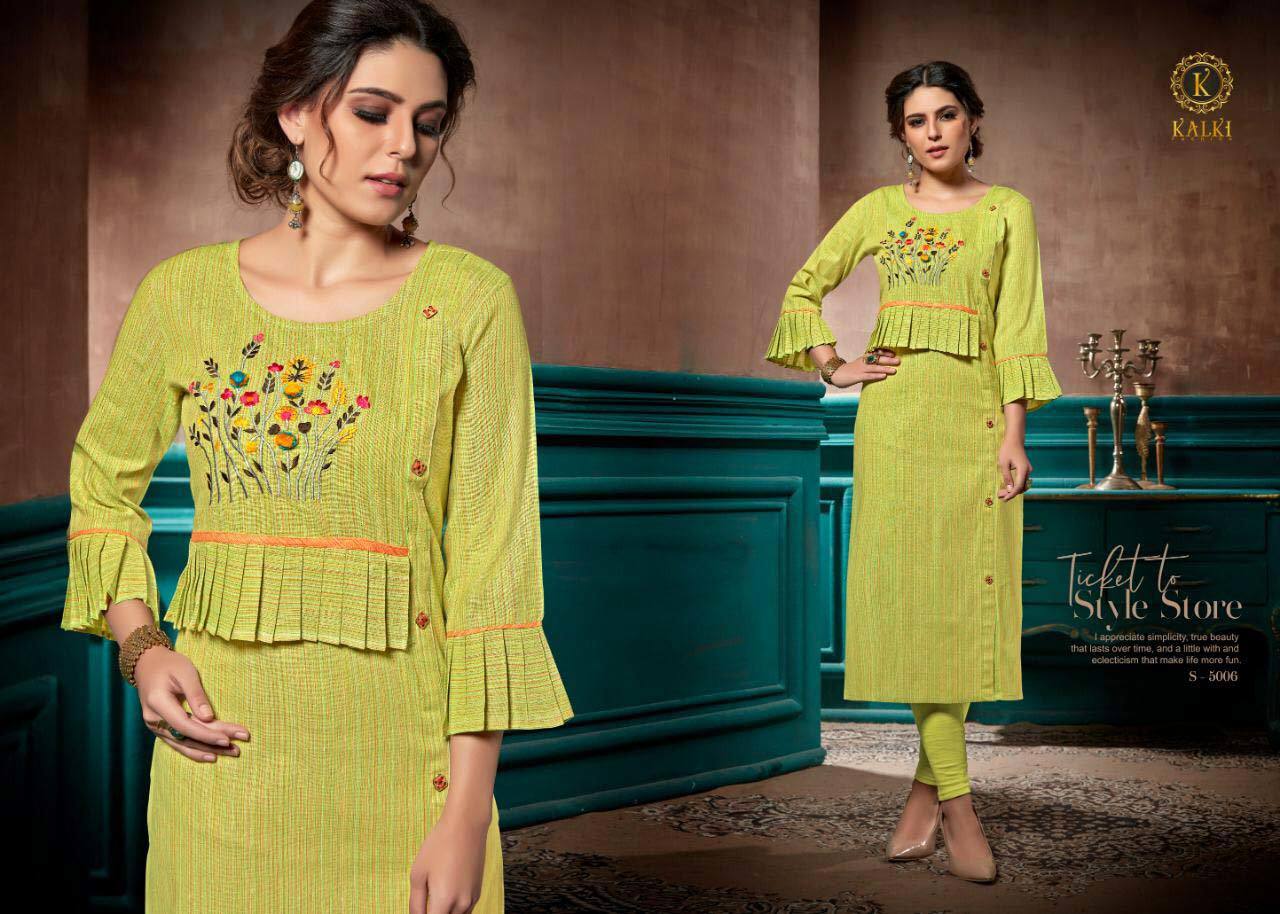 Elite Kalki Fashion Linen Pure Cotton Handwork Kurti - Sizes M, L, Xl, 2xl , Unique Designer Style With Handwork & Embroidery Details