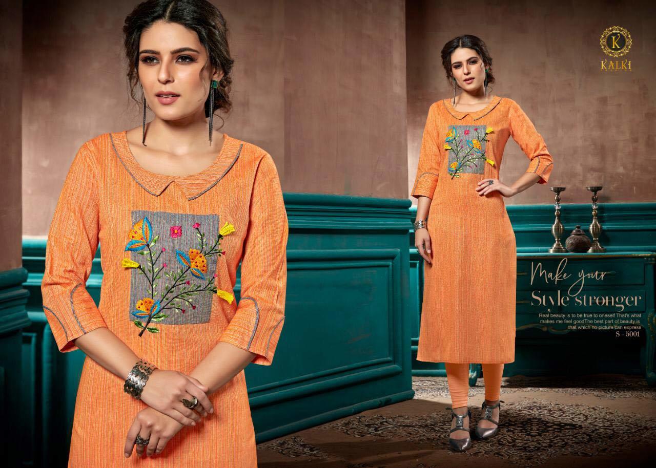 Elite Kalki Fashion Linen Pure Cotton Handwork Kurti - Sizes M, L, Xl, 2xl , Unique Designer Style With Handwork & Embroidery Details