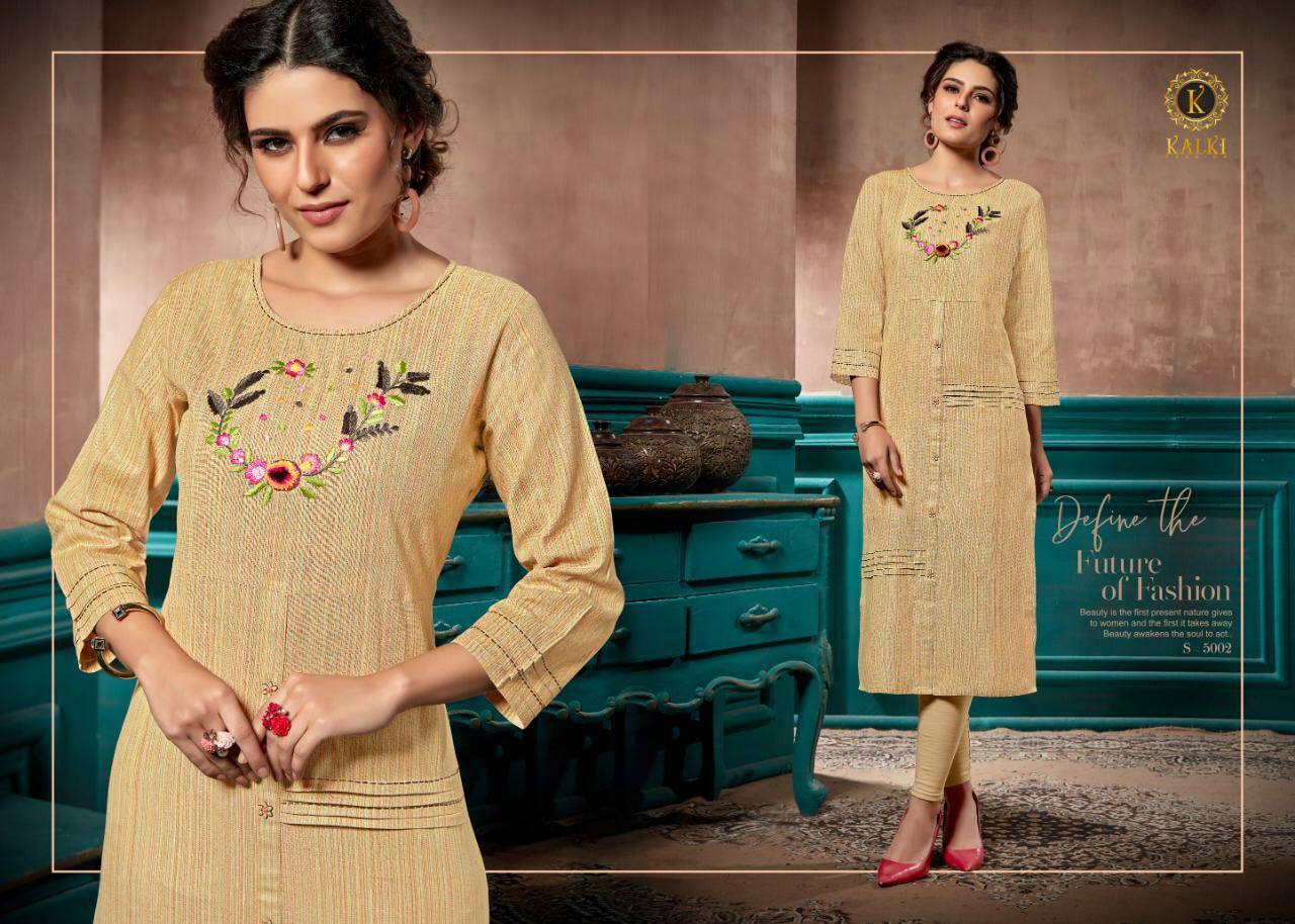 Elite Kalki Fashion Linen Pure Cotton Handwork Kurti - Sizes M, L, Xl, 2xl , Unique Designer Style With Handwork & Embroidery Details