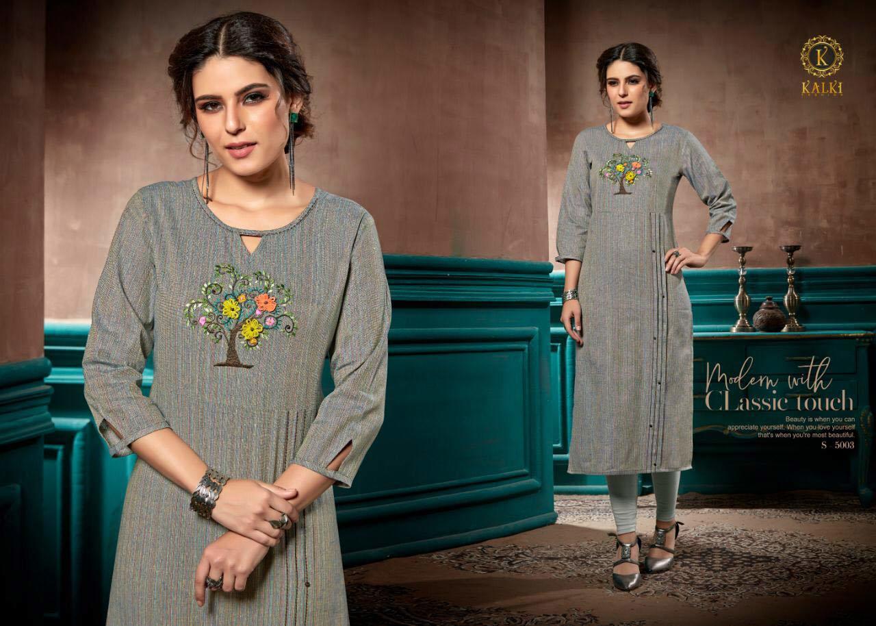 Elite Kalki Fashion Linen Pure Cotton Handwork Kurti - Sizes M, L, Xl, 2xl , Unique Designer Style With Handwork & Embroidery Details