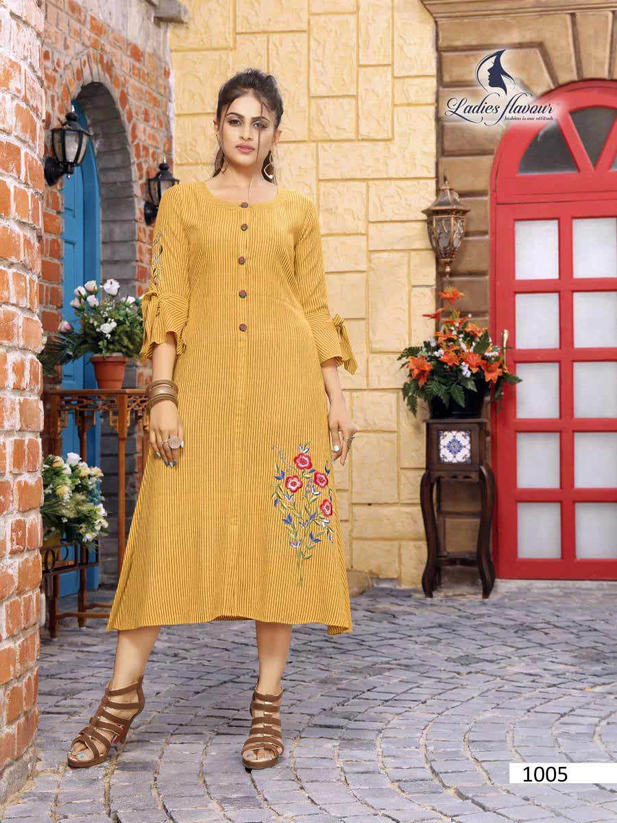 Elite Ladies Flavour - Heavy Rayon 3d Stripes Kurti | Embroidered Design, Available In Sizes M To 3xl, Ideal For All Seasons