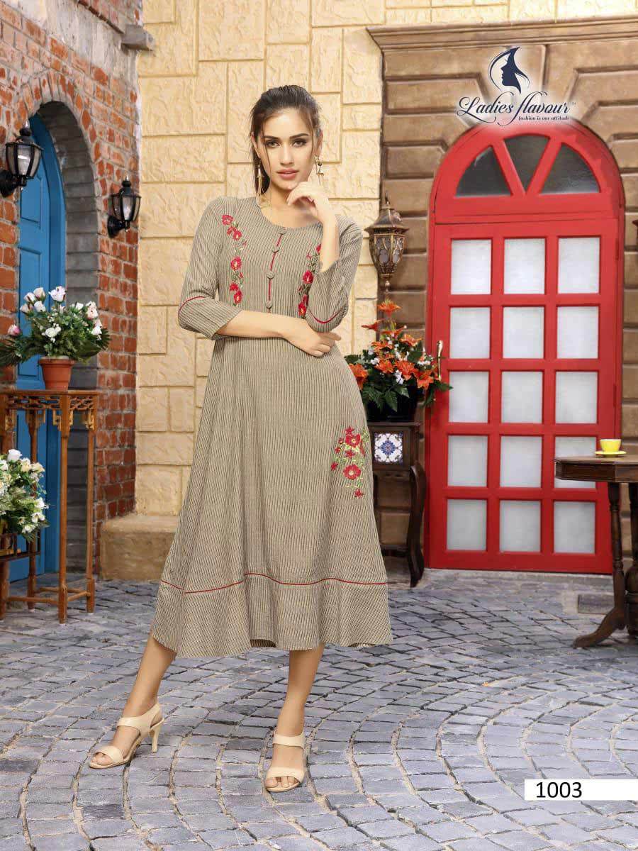 Elite Ladies Flavour - Heavy Rayon 3d Stripes Kurti | Embroidered Design, Available In Sizes M To 3xl, Ideal For All Seasons