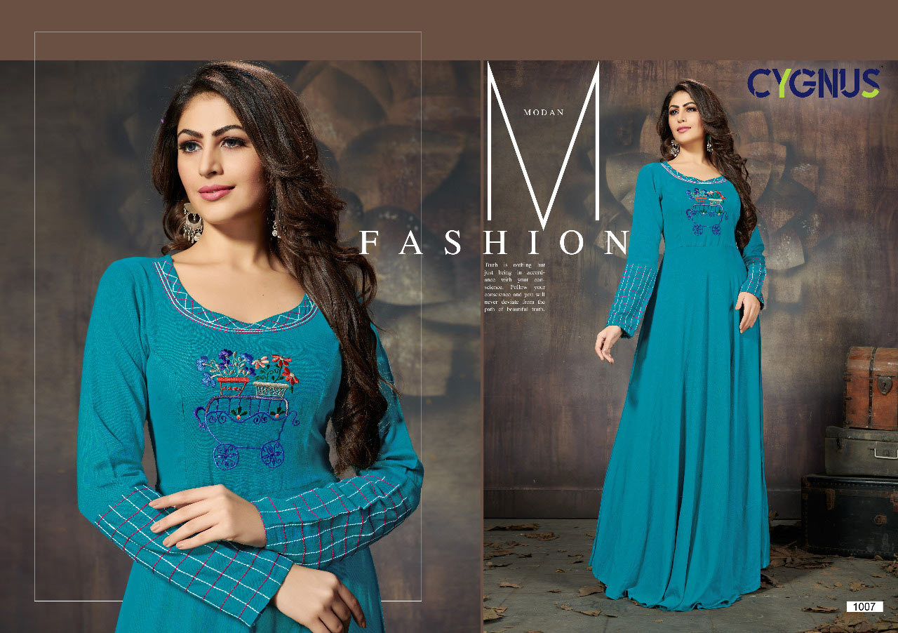 Spring Ellora Cygnus Design Long Embroidered Kurta Set