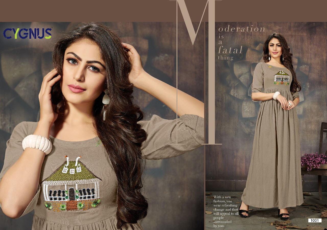 Spring Ellora Cygnus Design Long Embroidered Kurta Set