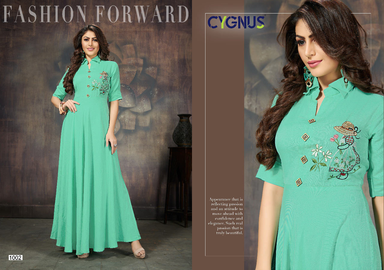 Spring Ellora Cygnus Design Long Embroidered Kurta Set
