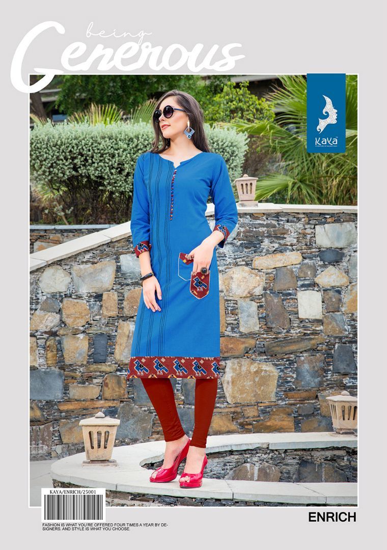 Enrich Cotton Kurtis Catalog Design By Kaya - Cotton Fabric, Sizes M(38), 3xl(48) | For Ladies, Suitable For All Seasons