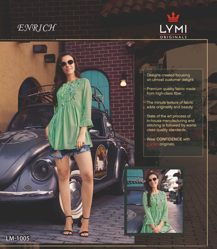 Enrich Lymi Viscose Handwork Embroidery Tops Catalog - Viscose Moss Fabric, Size S-3xl | Suitable For Spring, Summer, Rainy, And Winter Seasons