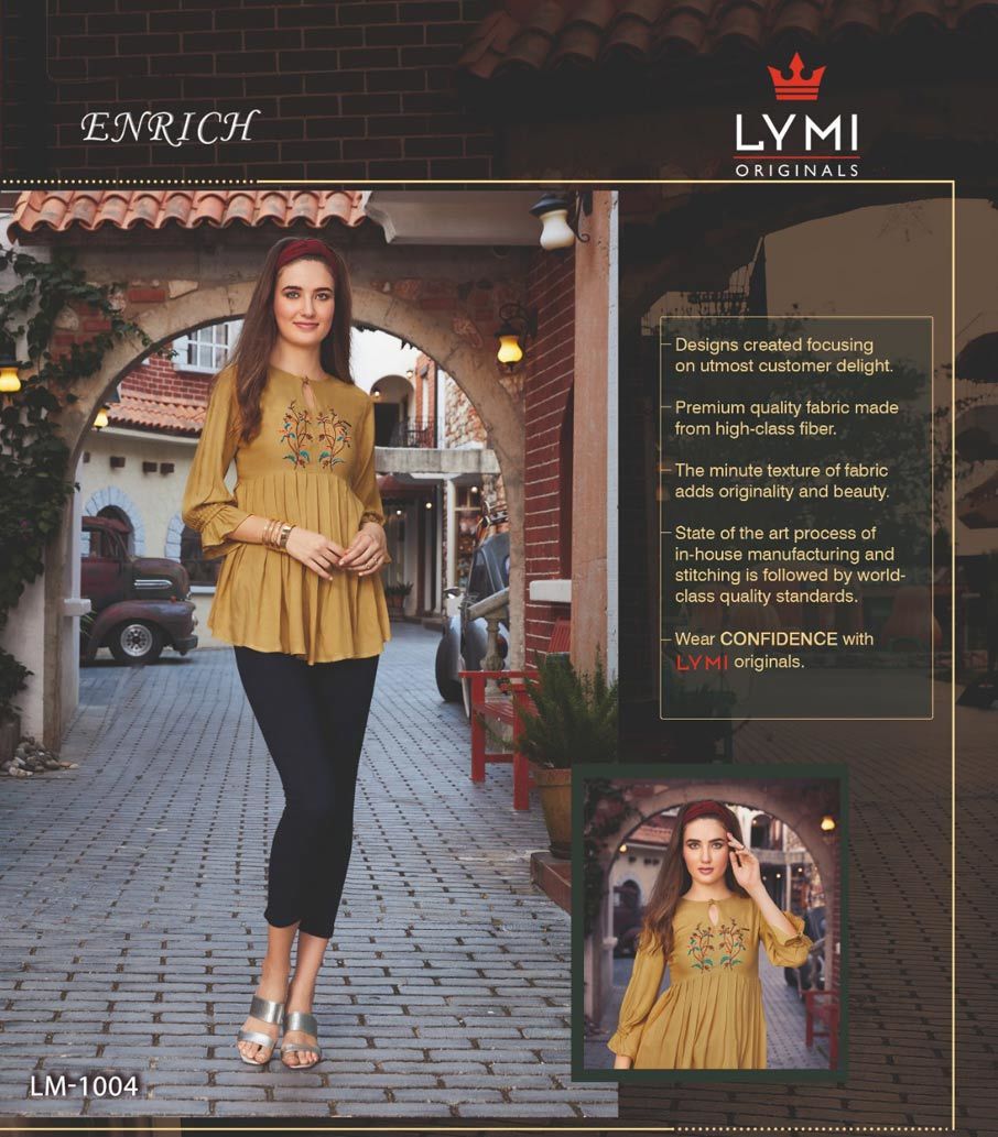 Enrich Lymi Viscose Handwork Embroidery Tops Catalog - Viscose Moss Fabric, Size S-3xl | Suitable For Spring, Summer, Rainy, And Winter Seasons