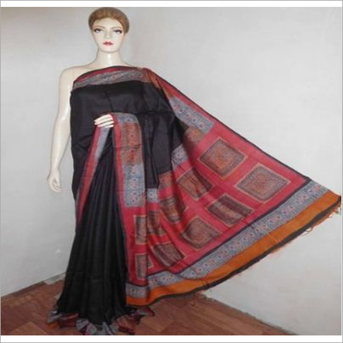 Madhubani Print Tussar Muga Silk Saree