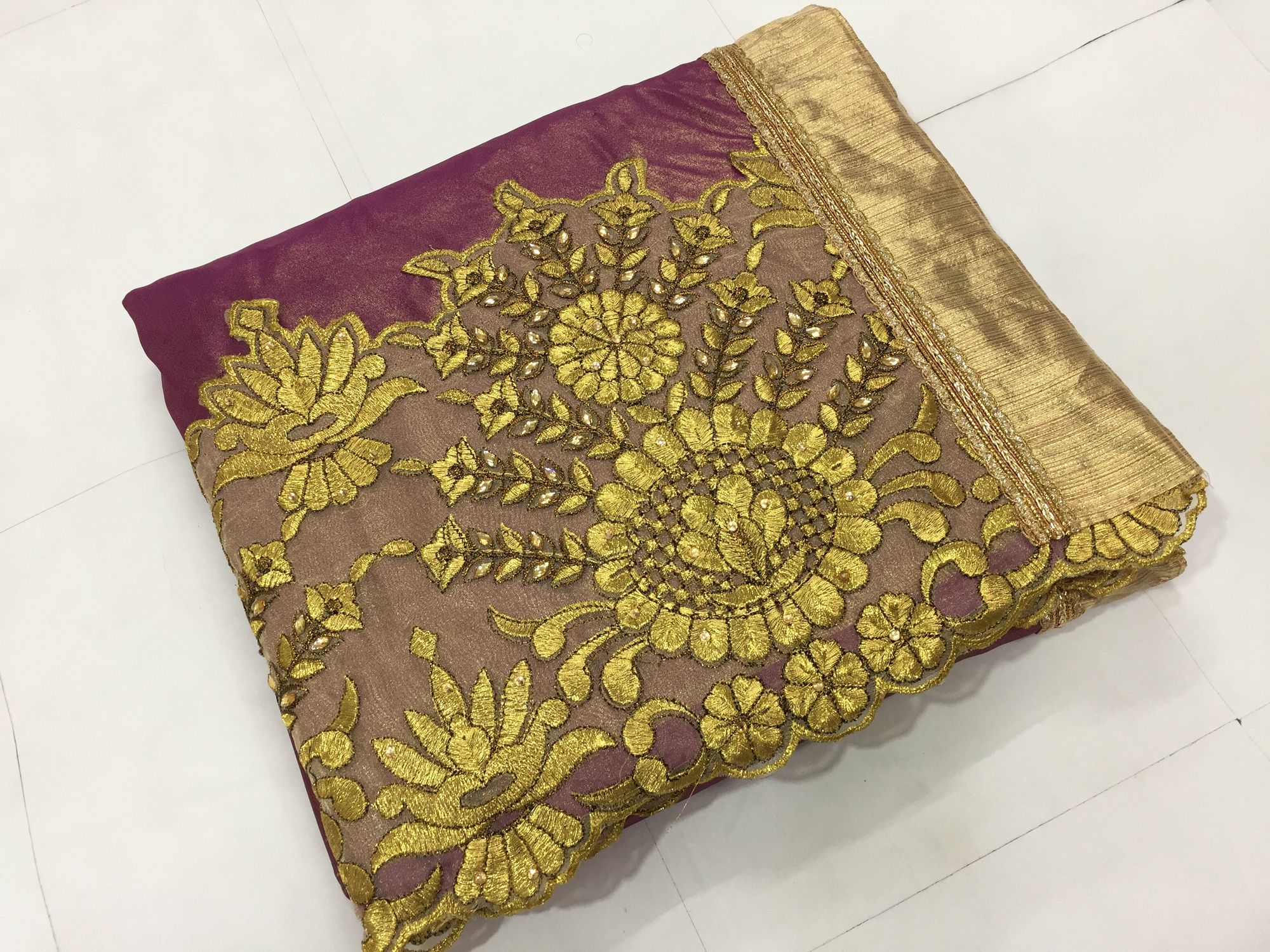 Purple Heavy Embroidered Border Lycra Saree