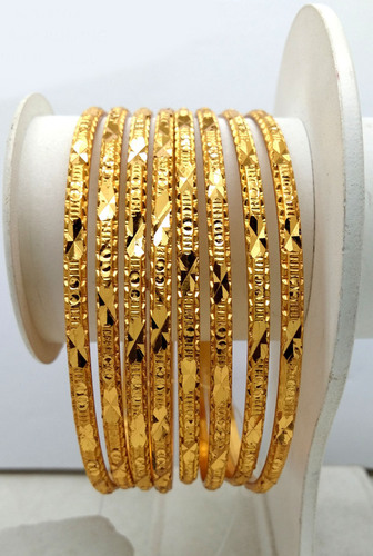 Gold Plated Shagun Bangle - Brass, Sizes 2.4, 2.6, 2.8 | Traditional Design, Round Shape, Ideal for Party and Wedding Occasions