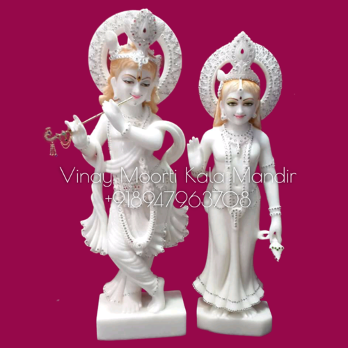 Eco-Friendly White Marble Radha Krishna Statues