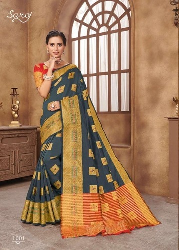 Cotton Silk Gorgeous Grey Zari Border Saree.