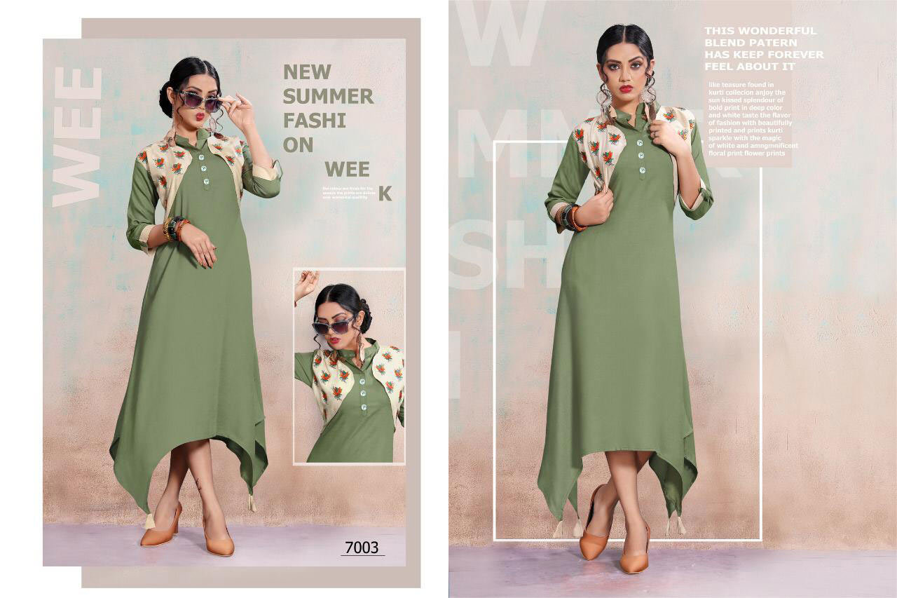 Spring Falguni 4u Fashion Rayon Flex Embroidery Kurti Traders