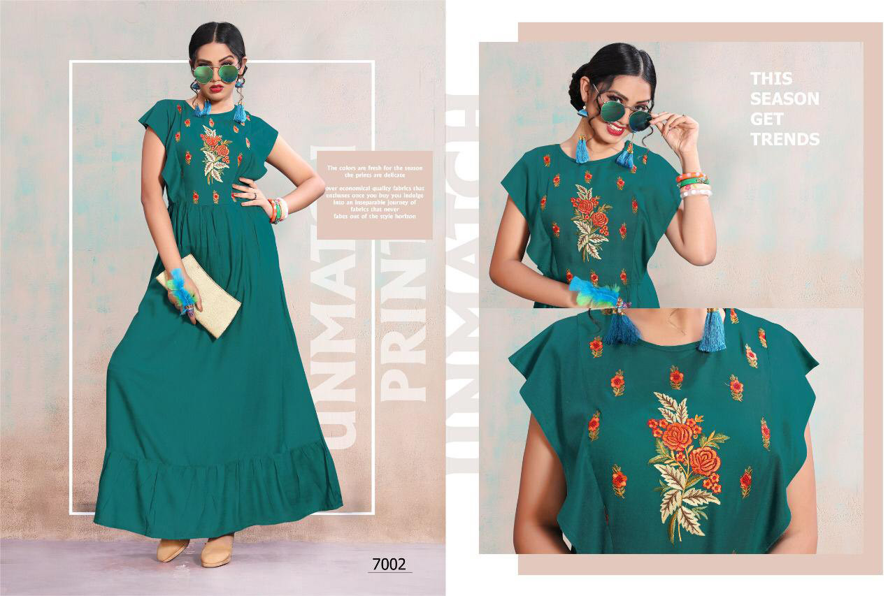 Spring Falguni 4u Fashion Rayon Flex Embroidery Kurti Traders