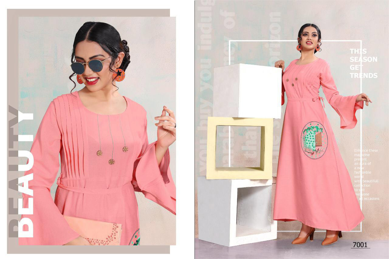 Spring Falguni 4u Fashion Rayon Flex Embroidery Kurti Traders