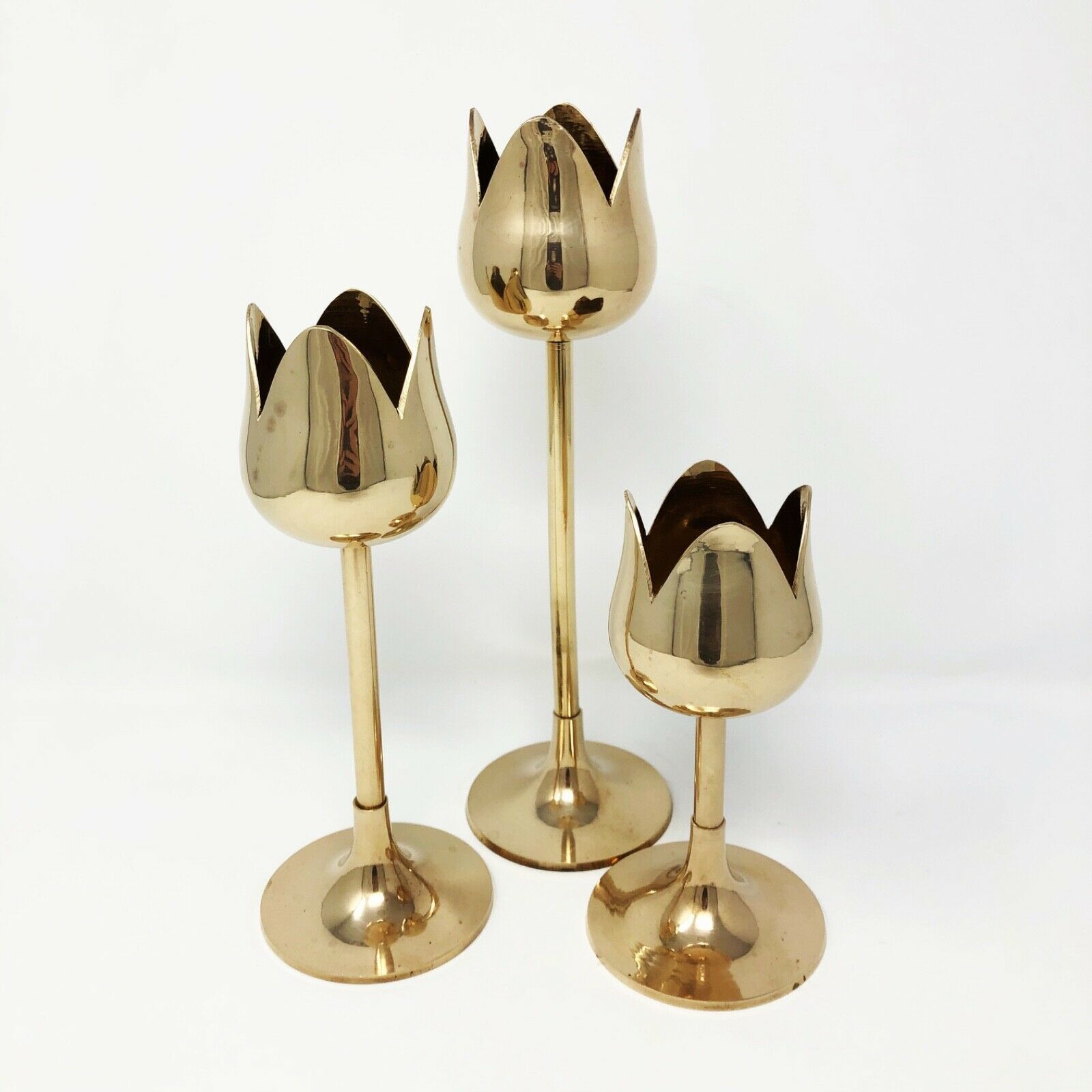 Solid Brass Tulip Candle Holder Set
