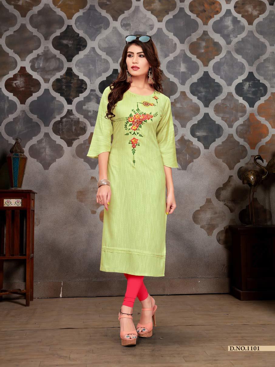 Fizzle Banwery Straight Silk Handwork Kurti Sets - Pure Disco Slub Silk Base, Sizes M(38) To Xxl(44), Length: 46" | Heavy Embroidery, Two-tone Fabric