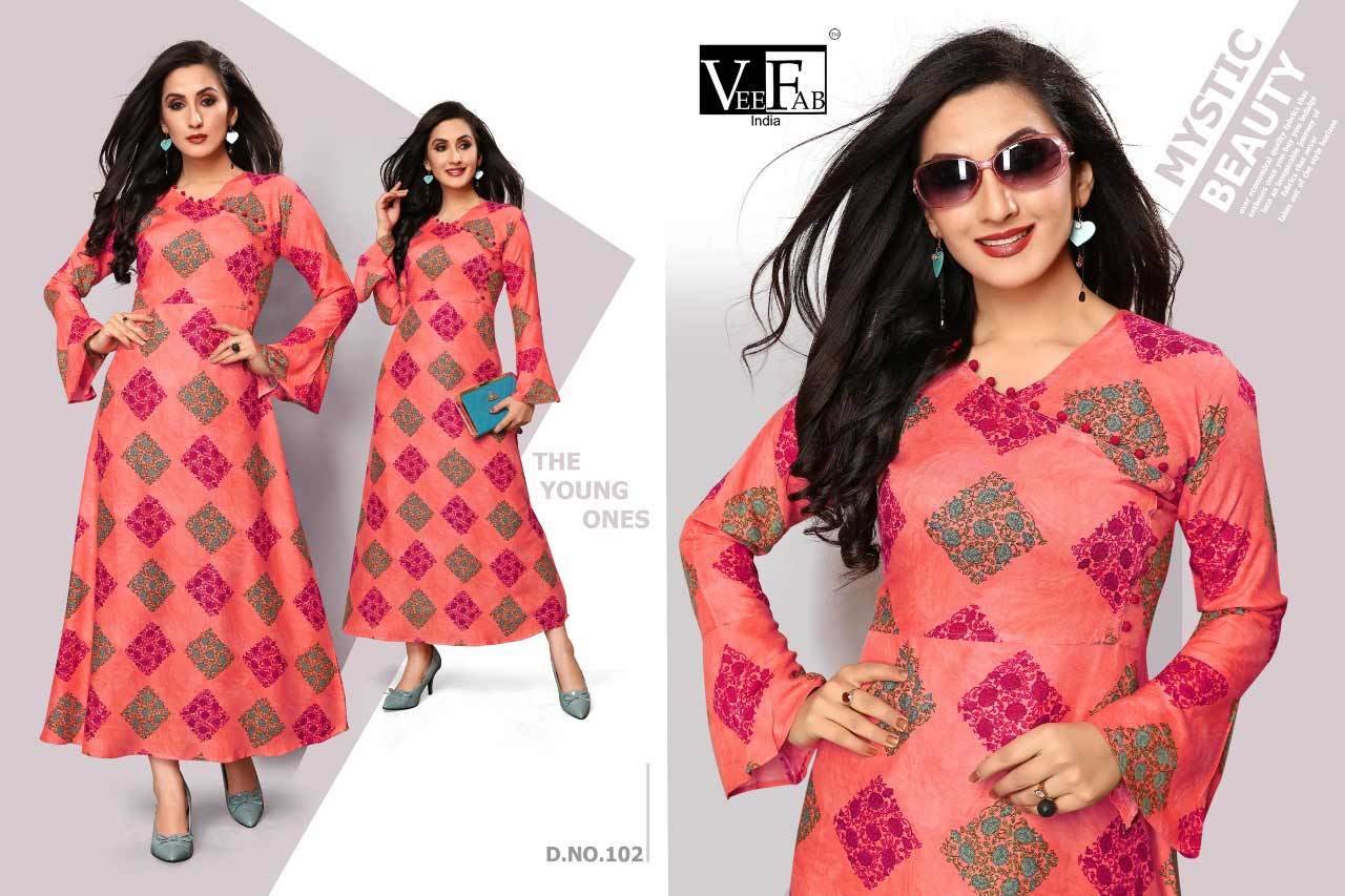 Spring Flamingo Veefab Rayon Print Wholesale Kurti