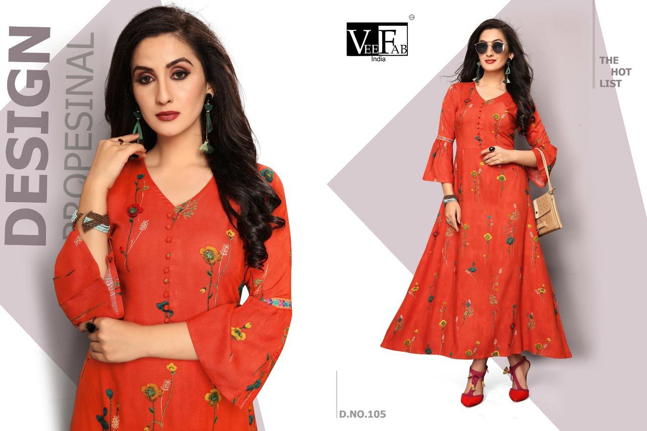 Spring Flamingo Veefab Rayon Print Wholesale Kurti