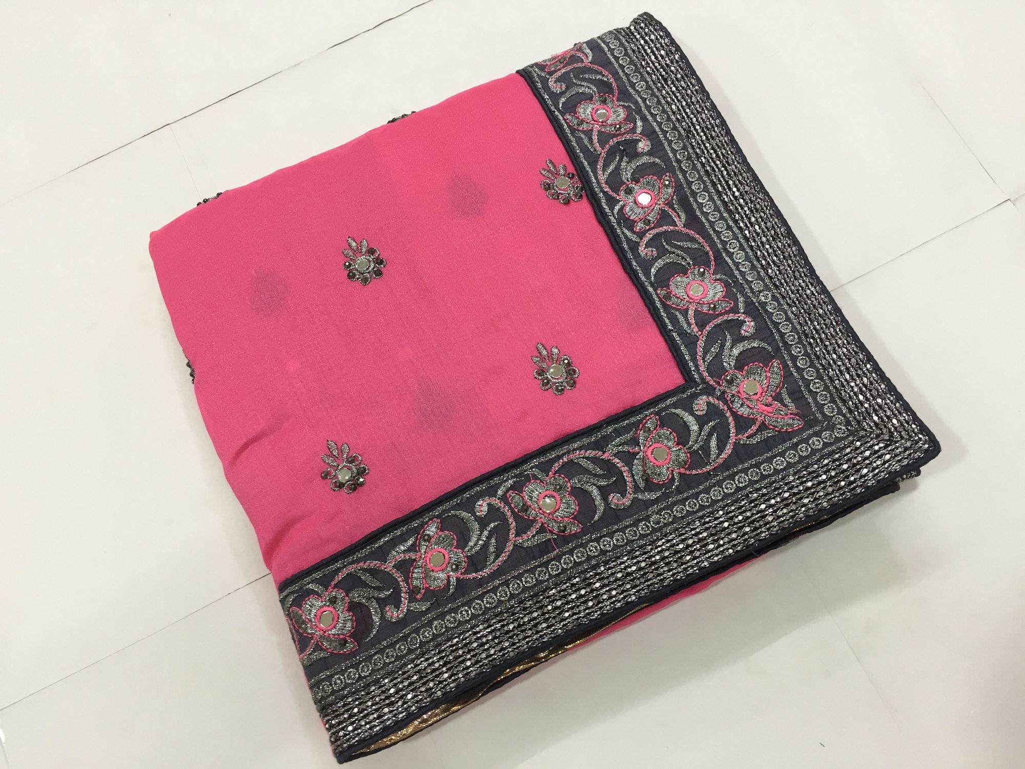Pink Embroidered Satin,net Saree Collection