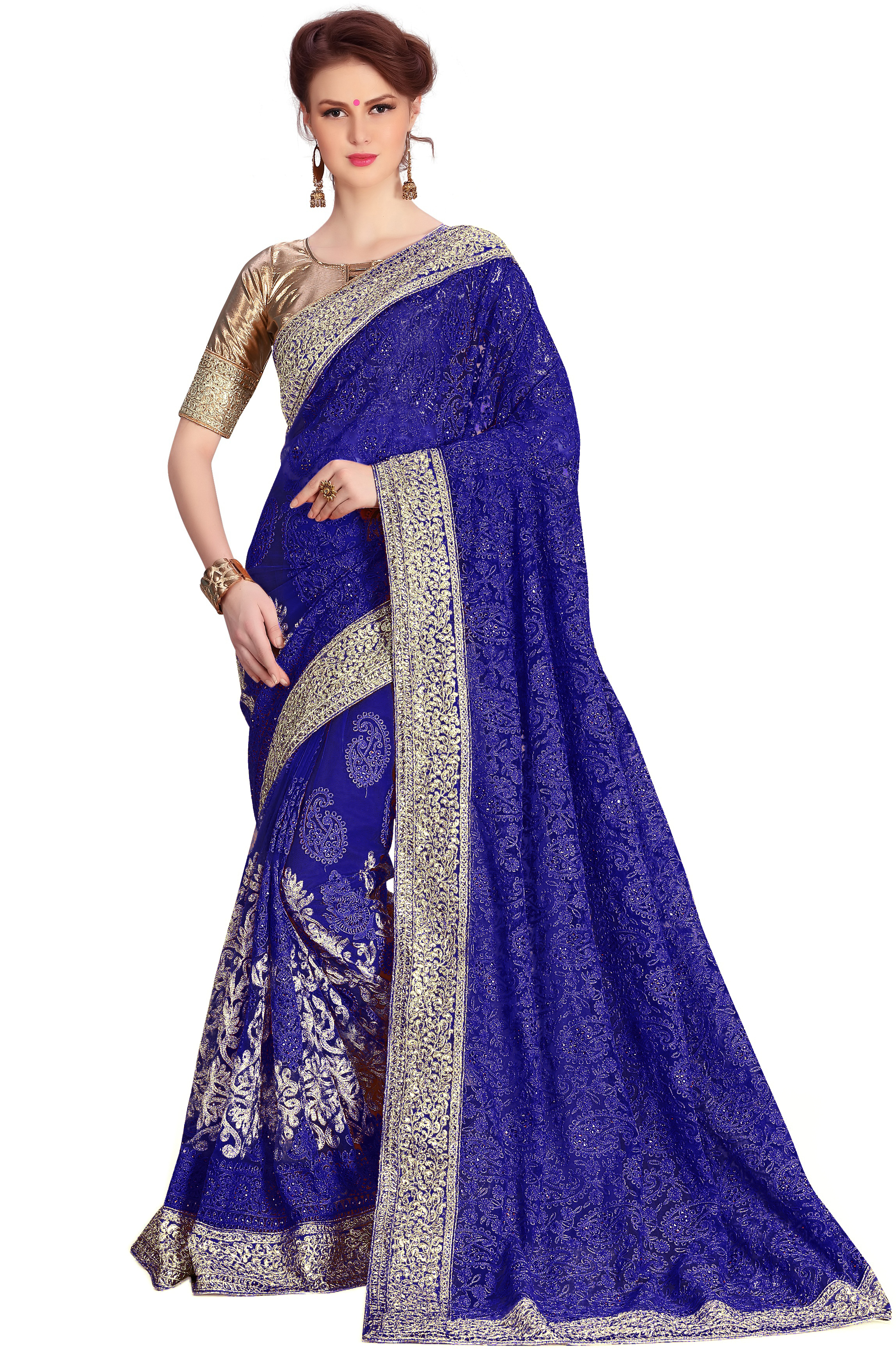Pink Unique Embroidered Net Saree Collection