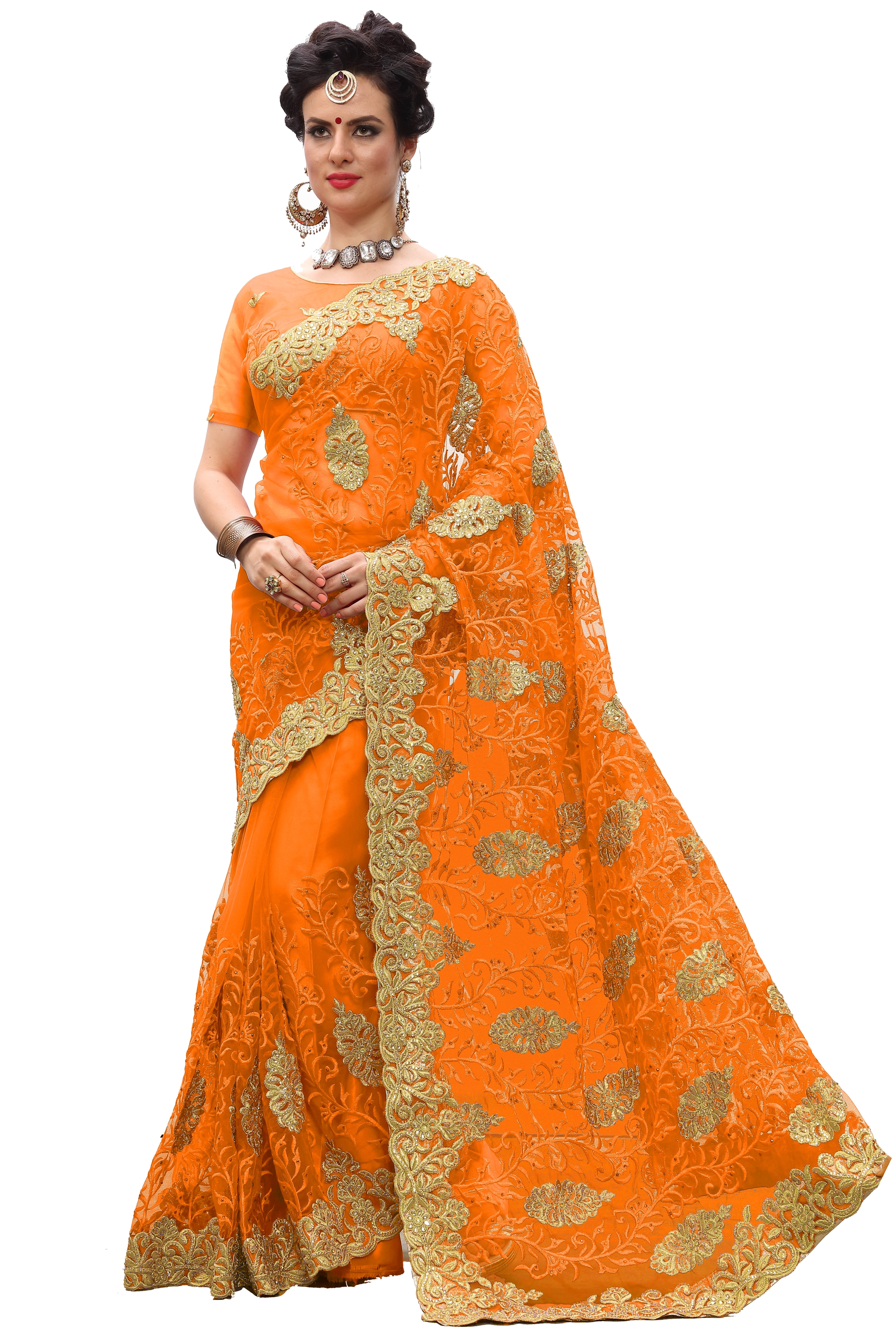 Heavy Embroidered Net Saree - 5.5 Mtr Length, Unstitched Blouse 0.80 Mtr | Blue Color, Festive Wear, Bollywood Style, Stone Work