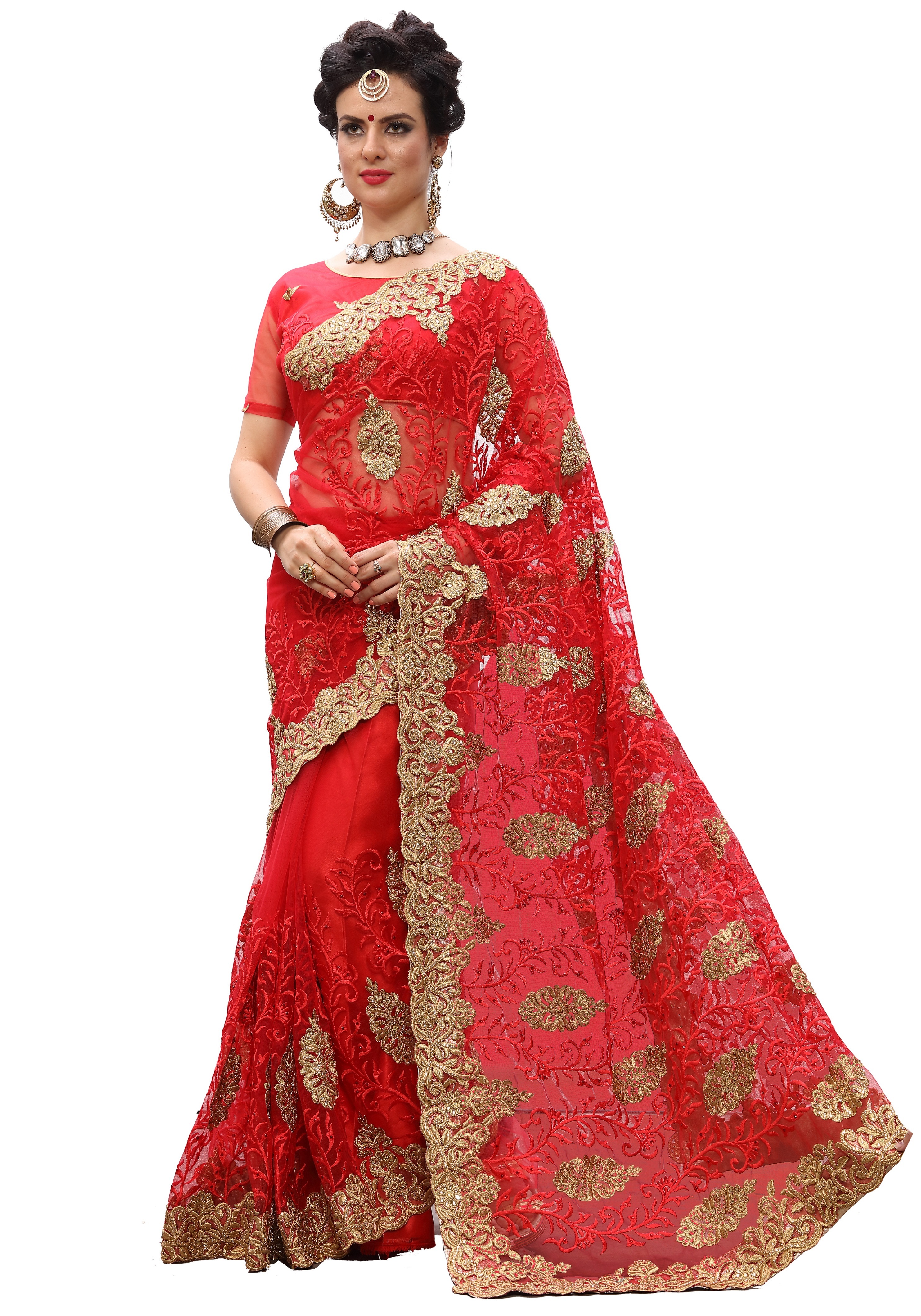 Heavy Embroidered Net Saree - 5.5 Mtr Length, Unstitched Blouse 0.80 Mtr | Blue Color, Festive Wear, Bollywood Style, Stone Work