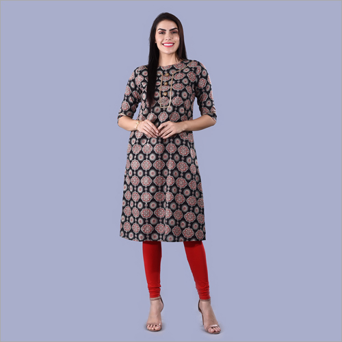 Multcolor Ladies Printed Calf Length Kurti