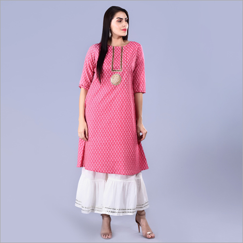 Pink Ladies Chanderi Cotton Kurti